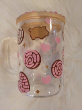 Load image into Gallery viewer, Pink Skeleton w/Rhinestone Lid glass mug