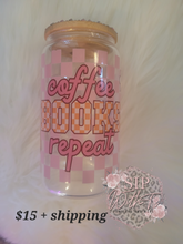 Load image into Gallery viewer, Coffee, Books, Repeat glass can w/rhinestone lid