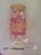 Load image into Gallery viewer, Coffee, Books, Repeat glass can w/rhinestone lid
